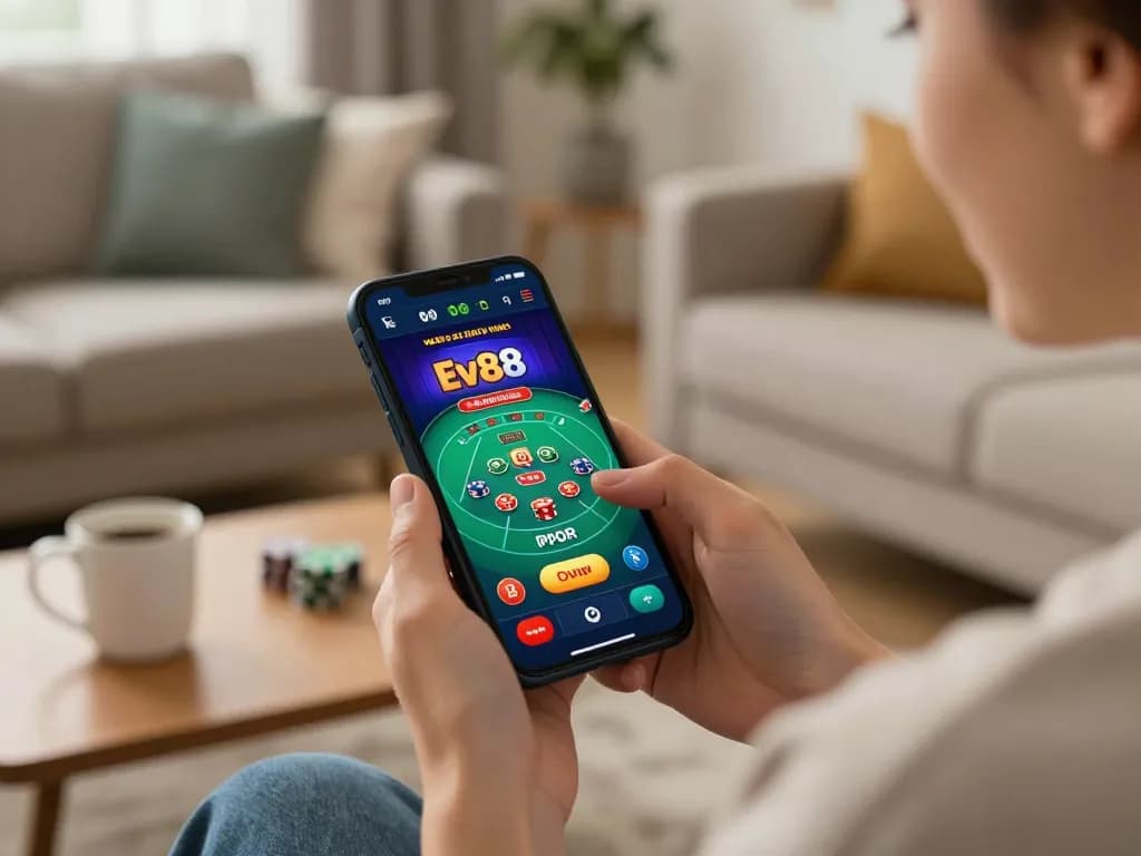 Casual online gaming with Ev88 app on smartphone, showcasing engaging live dealer blackjack