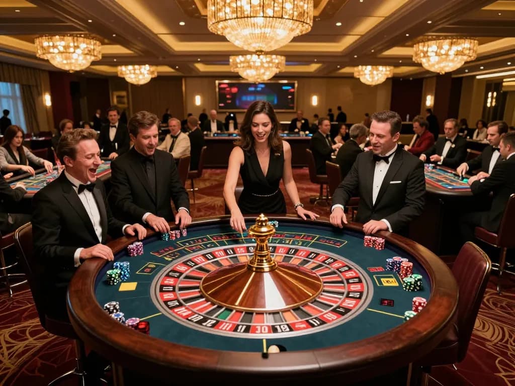 Engaging scene of players at the roulette table, highlighting the thrill of betting at trang chủ 58win live casino.