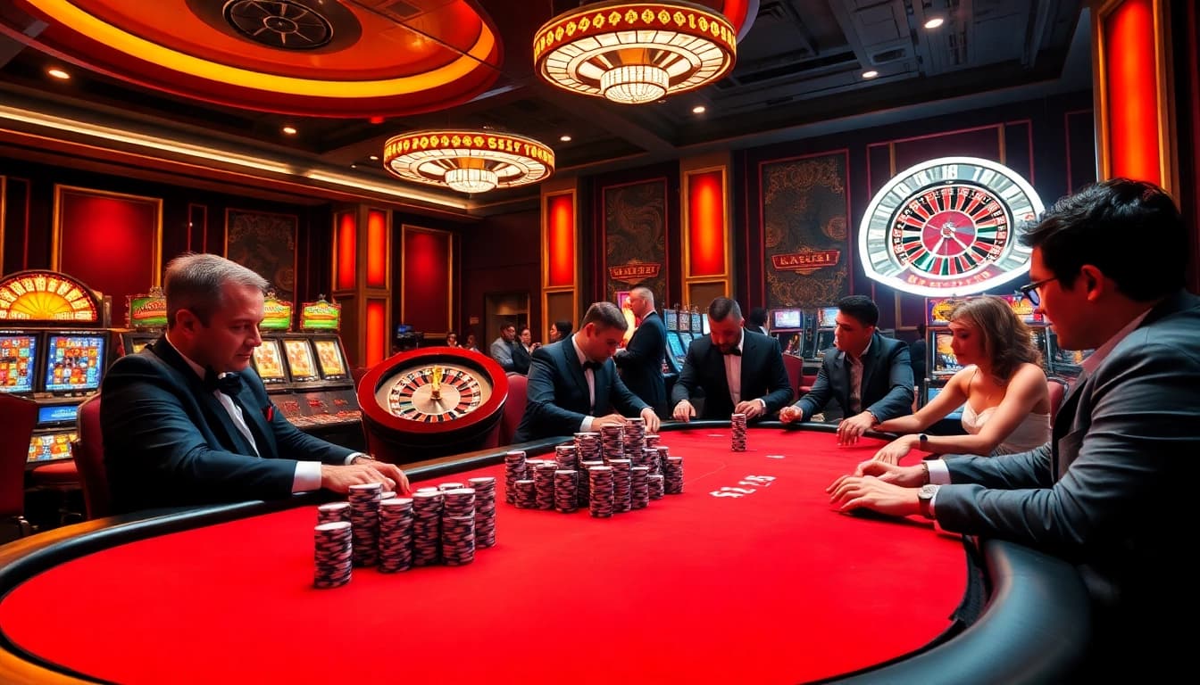 Engage in thrilling casino gameplay at https://kuwinblog.com/ with vibrant tables, chips, and dynamic gamblers.
