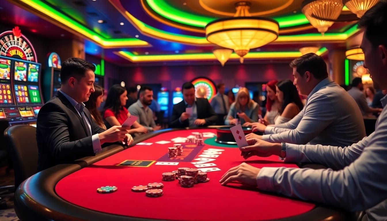 Engaging players enjoying a thrilling game at 789P casino with colorful chips and vibrant tables.