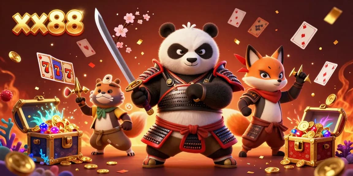 Spin and win at xx88's vibrant online casino with samurai panda and ninja fox!