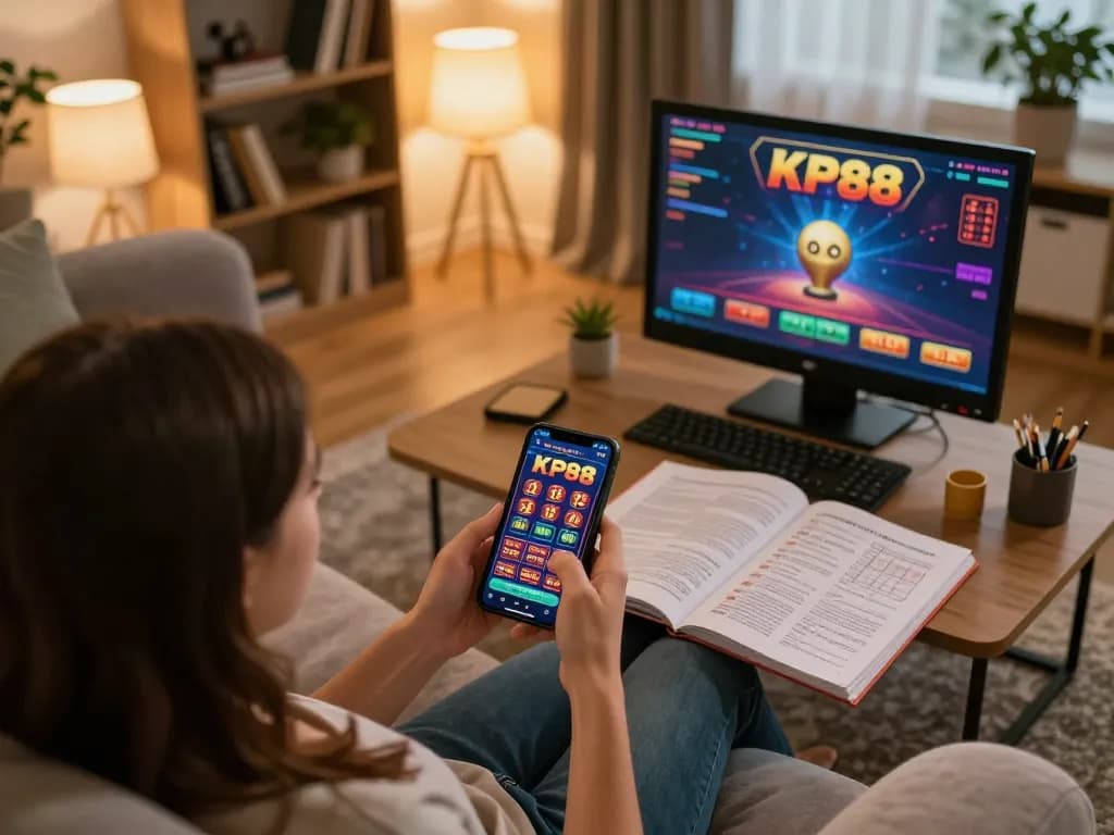 Engaging gaming session at KP88 online casino, showcasing a player strategizing with notes and smartphone.