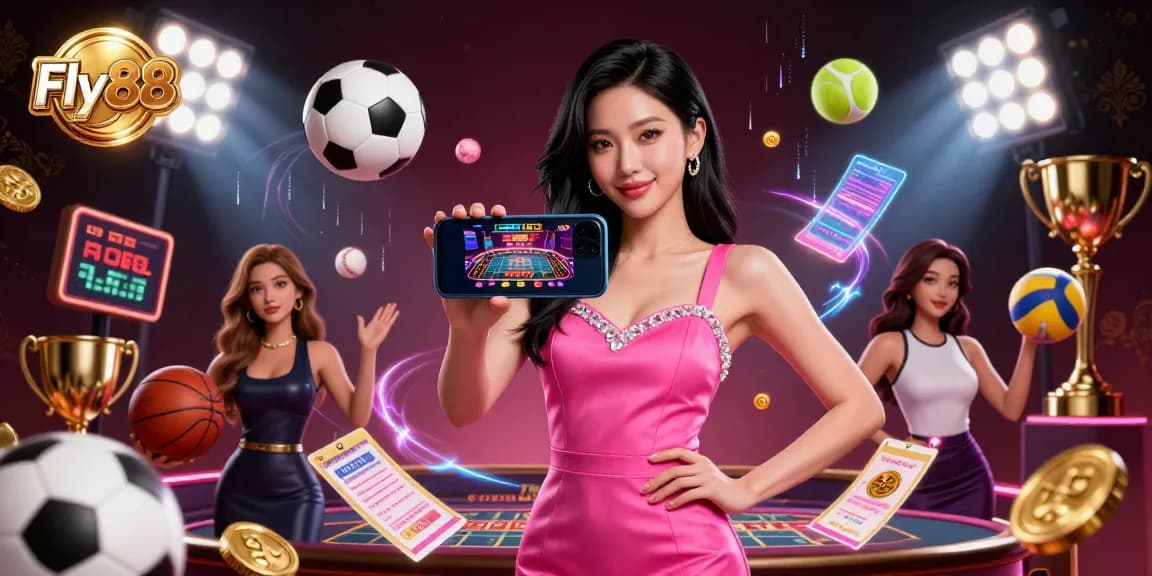 Engage in thrilling games at Fly88 with a stunning Asian woman enjoying a live dealer casino experience.