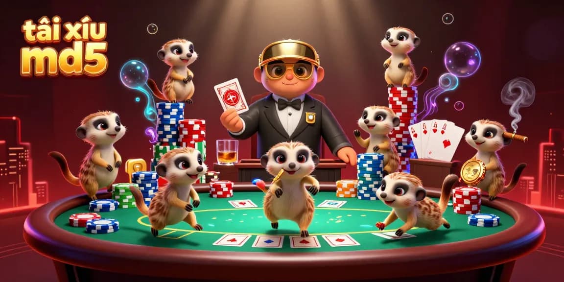 Engage in the exciting gameplay of tài xỉu md5 with meerkats managing a dynamic casino scene.