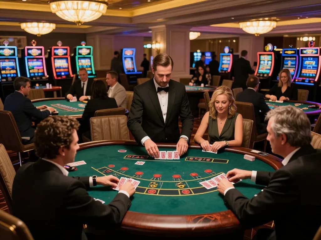 Players engaging in dynamic blackjack gameplay at zbett casino with dealer shuffling cards