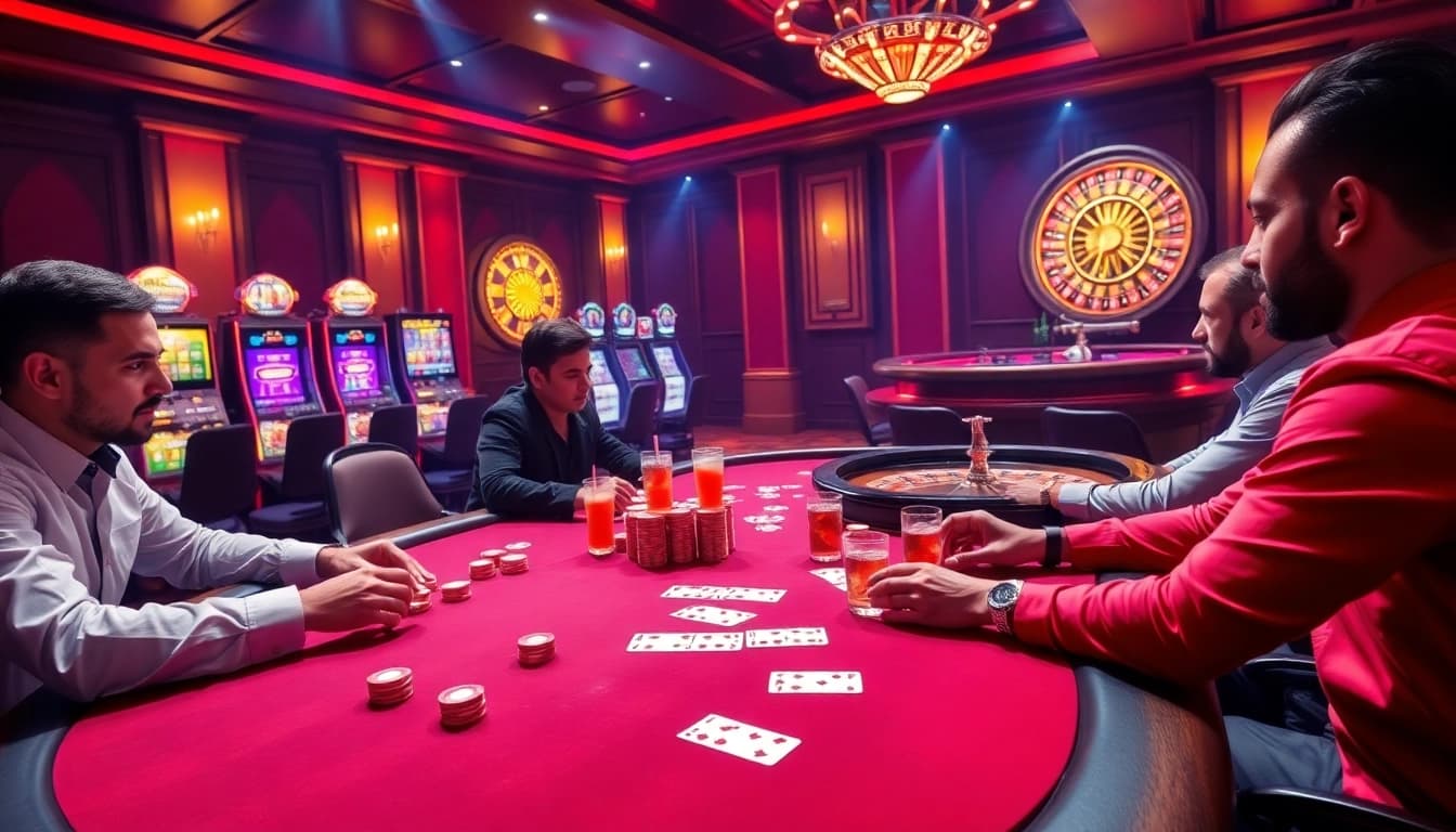 Players competing at a high-stakes poker table at AX88, showcasing a premium gambling experience.