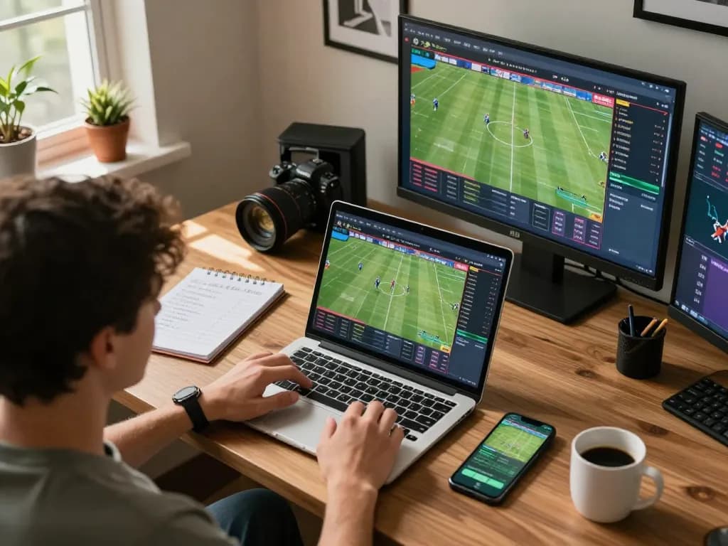 Engaging with abc8go's online sports betting app while analyzing live game statistics.