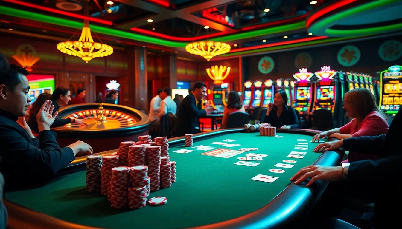 Players strategize and bet at a high-stakes poker table while the link 8XX interface enhances the gambling experience.
