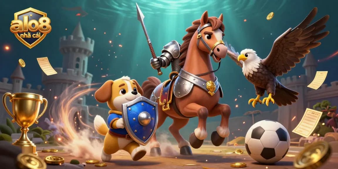 Engage in thrilling games at alo8 nhà cái with a vibrant, dynamic scene of knight and sports elements representing action and excitement.