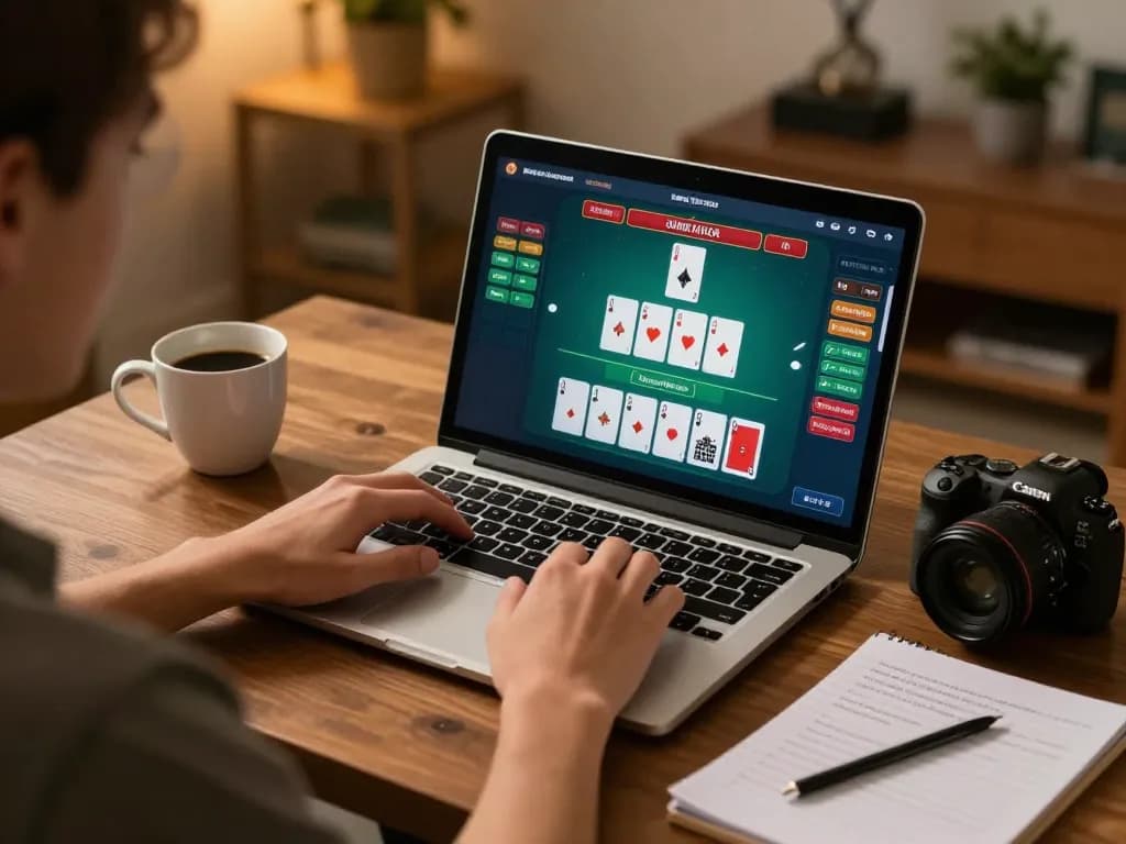 A player enjoying an online game of blackjack at home with 789bet, reflecting strategic gaming and comfortable setting