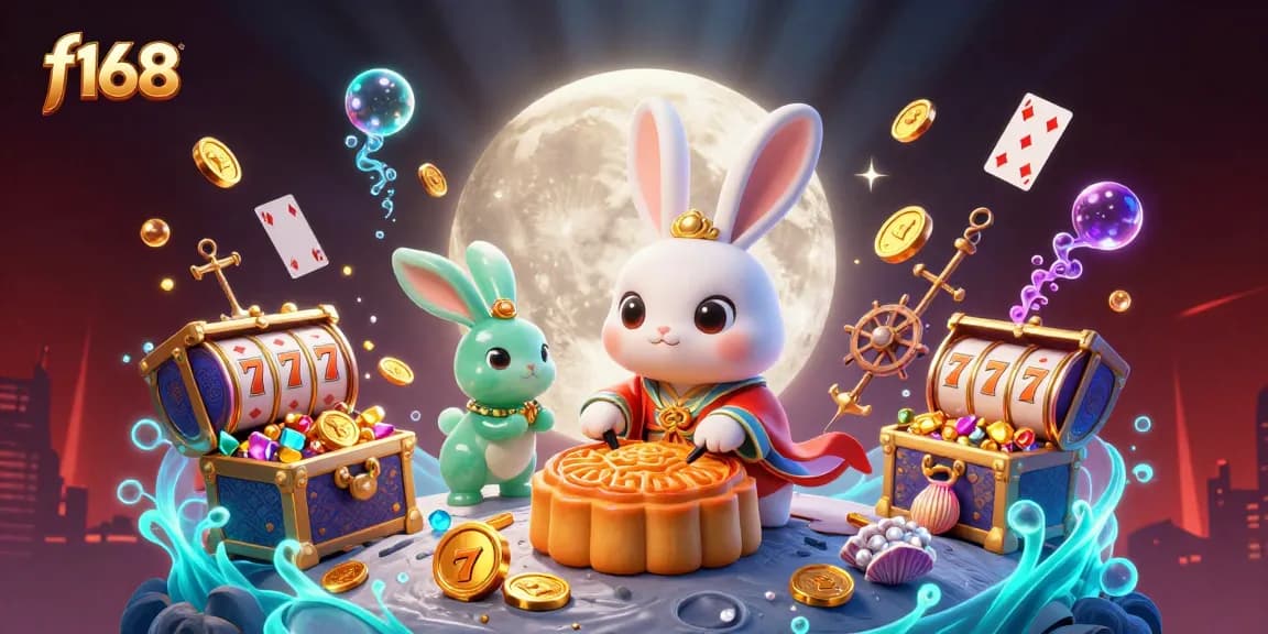 Engage in thrilling gameplay at f168 with captivating moon rabbit characters in a vibrant casino scene.