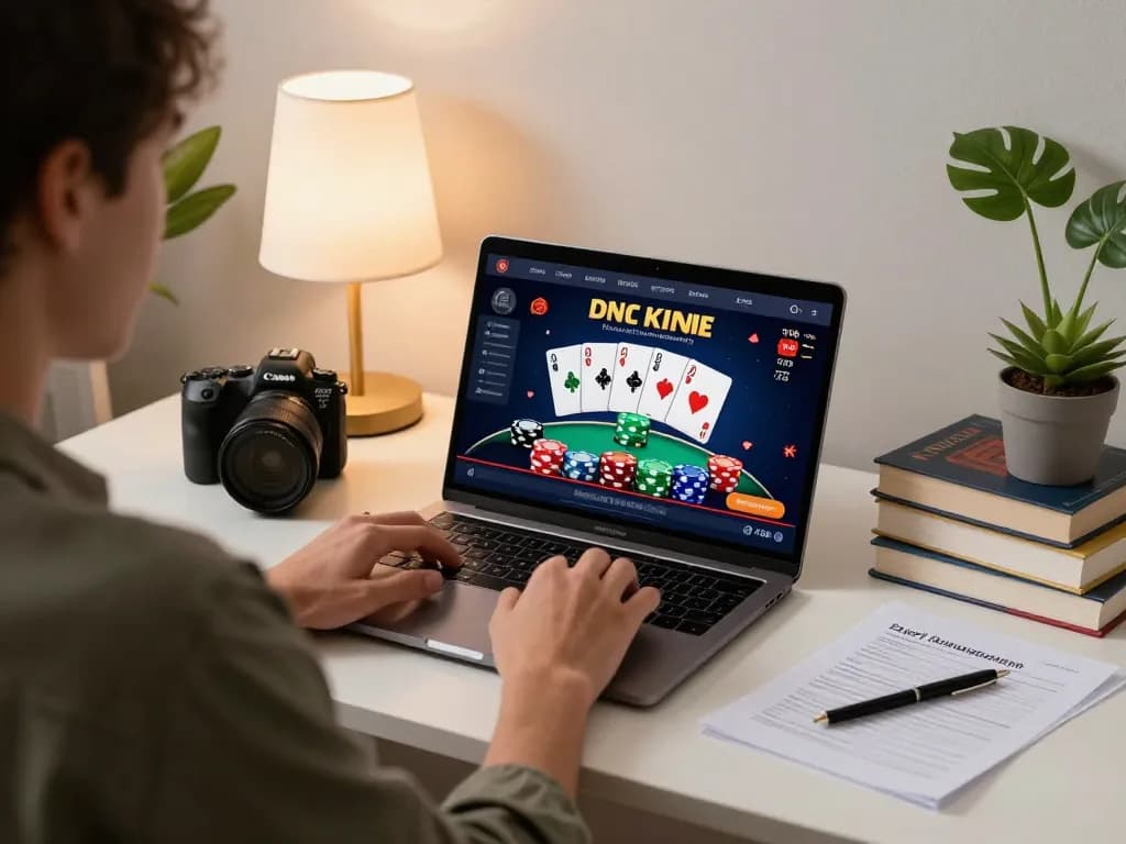 Player analyzing gameplay on Okwintv online casino, showcasing a strategic poker session.
