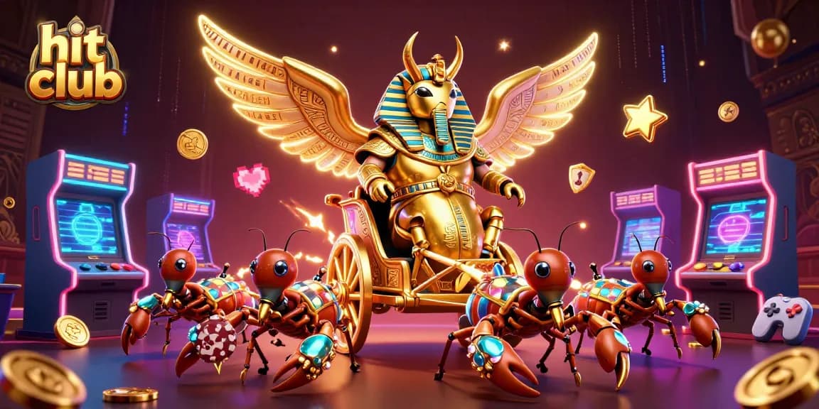 Play exciting casino games at hit club with vibrant 3D scenes and dynamic elements like scorpions and chips.