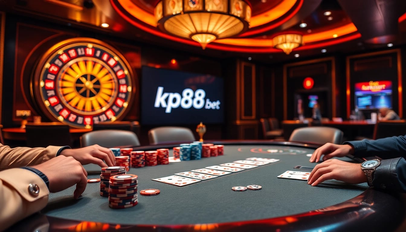 Experience the thrill of kp88 bet at a luxurious poker table with vibrant chips and exciting gameplay.