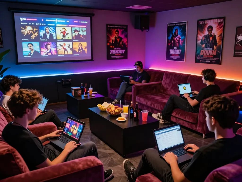 Engaged players enjoying a variety of porn games in a vibrant gaming lounge.