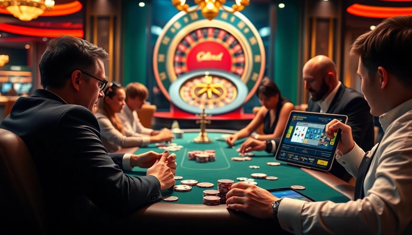 Gambling scene with poker players at a table featuring the hidden wiki for strategic insights.