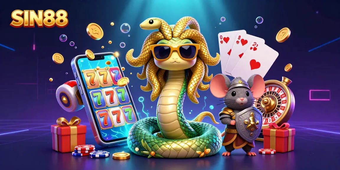 SIN88 engaging users with vibrant slot gaming elements in a dazzling 3D illustration.