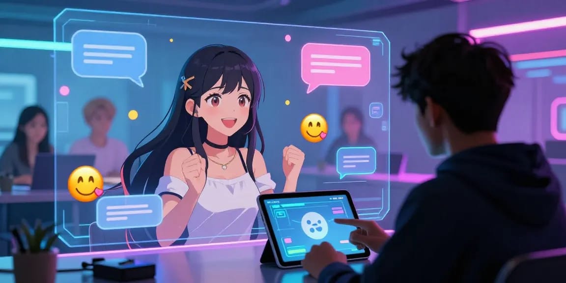 Engaging chat scene with animated characters in ecchi chat AI interaction, highlighting user experience in a vibrant digital setting.