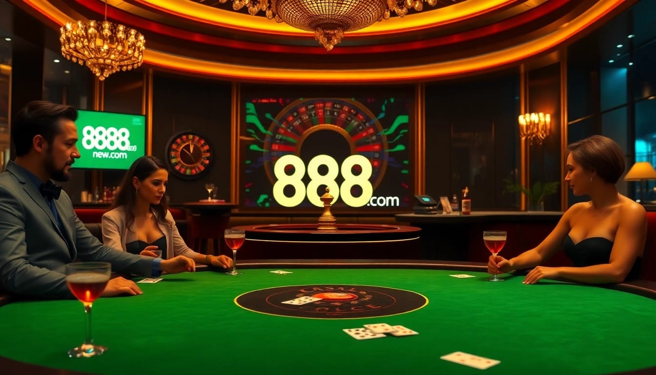 Experience thrilling gaming action at the luxurious 888new com casino scene featuring poker and roulette.