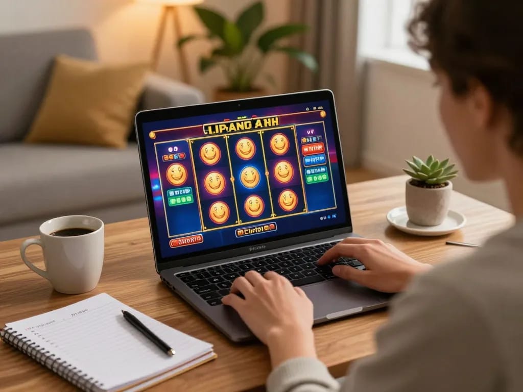 Engaging in virtual slot games at home with TR88SEO gaming setup.