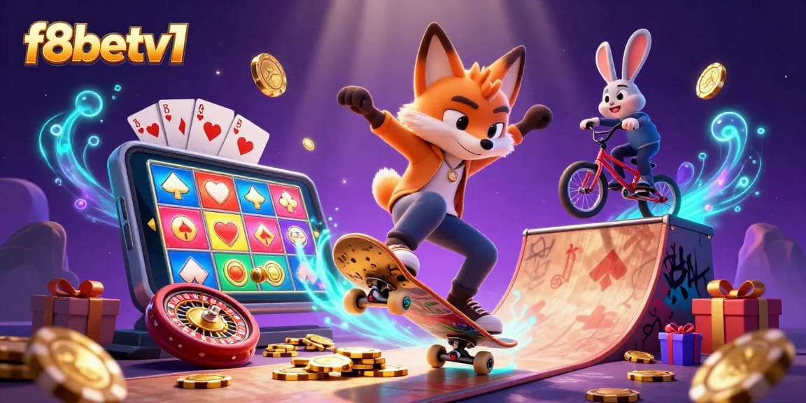 Experience thrilling gaming with f8betv1 in this vibrant casino art featuring dynamic characters and exciting symbols.