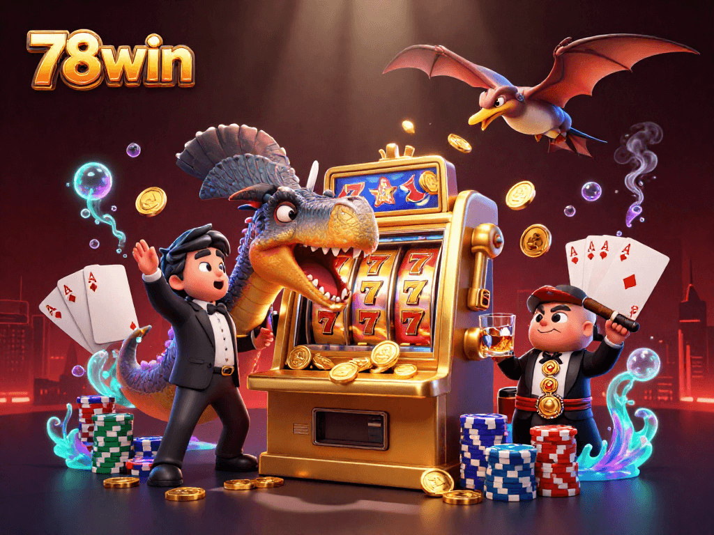 Experience the thrill of 78win as a pachycephalosaurus wins jackpots at a lively casino.
