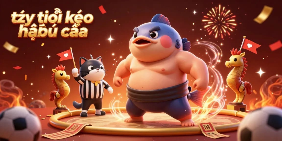 Experience the excitement of tỷ lệ kèo nhà cái with colorful characters and sports betting elements in this vibrant illustration.