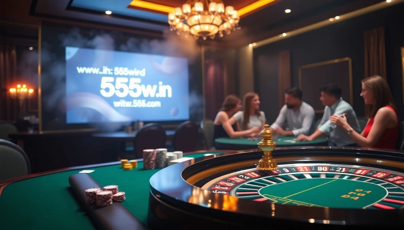 Players enjoying casino games at https://555w.in/, featuring vibrant chips and luxurious decor.