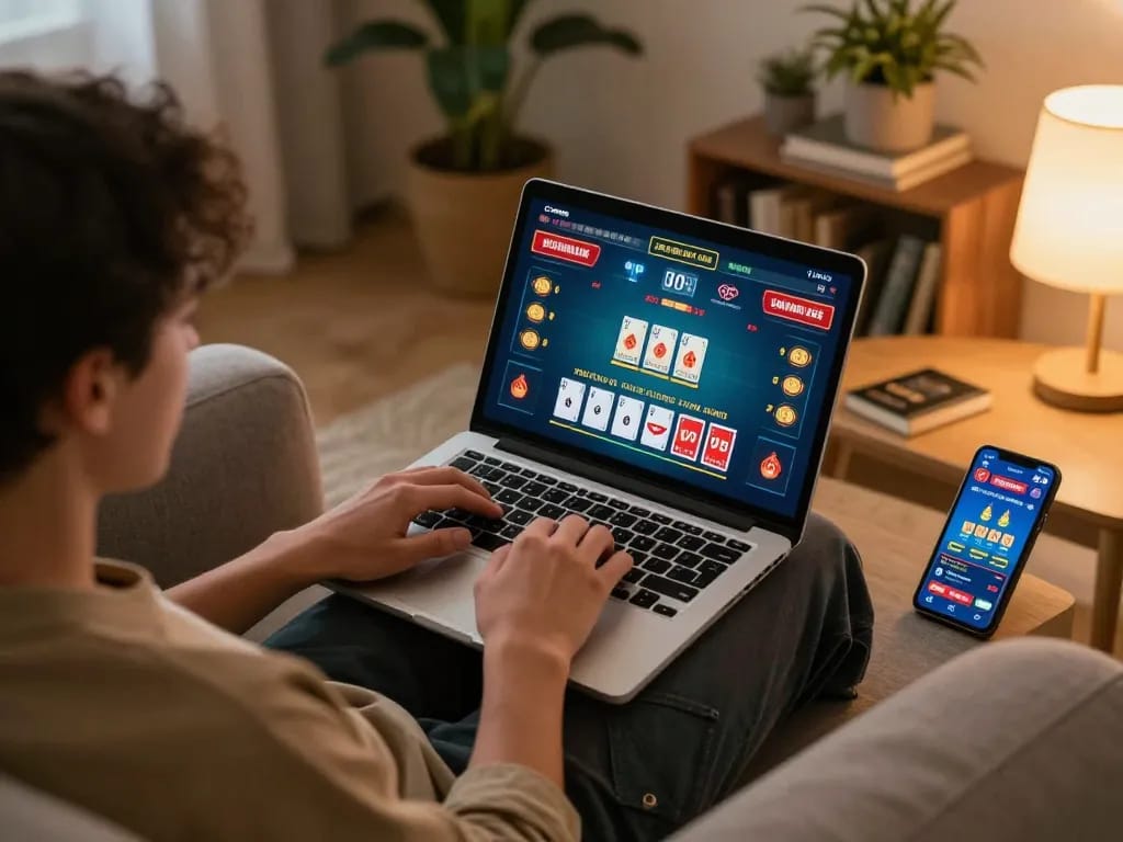 Experience GEM88 online blackjack action with strategic betting setup in cozy home stage