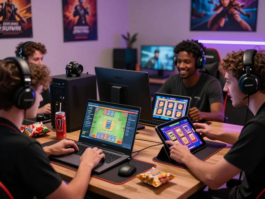 Diverse gamers enjoying Sunwin online platform with engaging games and vibrant atmosphere.