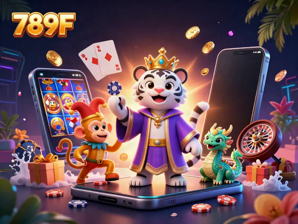 Experience thrilling gameplay at 789F with vibrant characters and dynamic casino elements in an exciting digital scene.