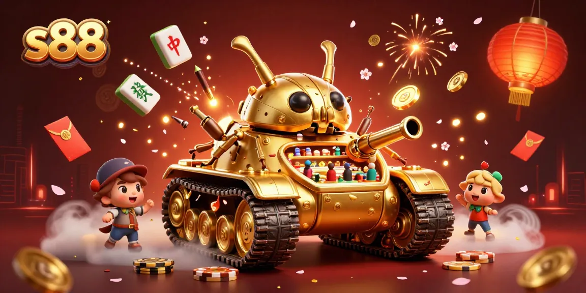 Experience the thrill of s88 with a vibrant 3D casino scene featuring a unique golden beetle tank.