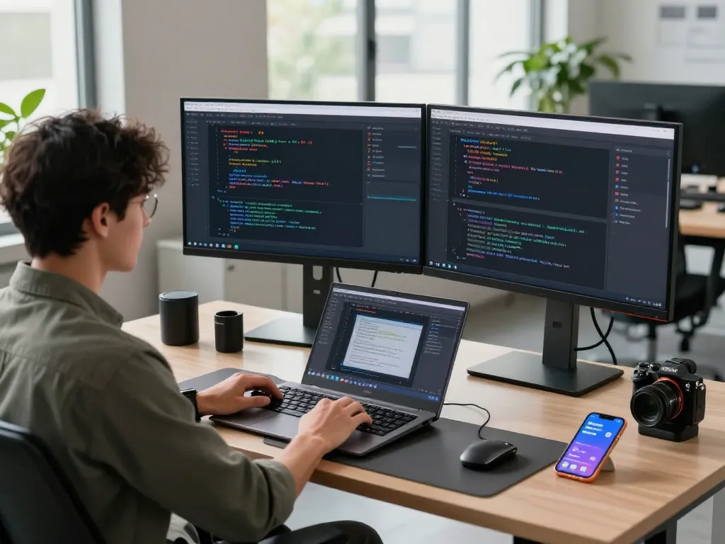 MoltBot AI interface displayed on dual monitors in a modern tech workspace, highlighting productivity and automation.