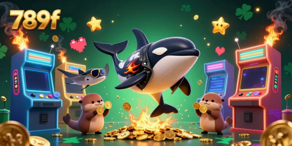 Engage with 789f's thrilling gameplay featuring a dynamic cartoon scene of characters and casino elements.