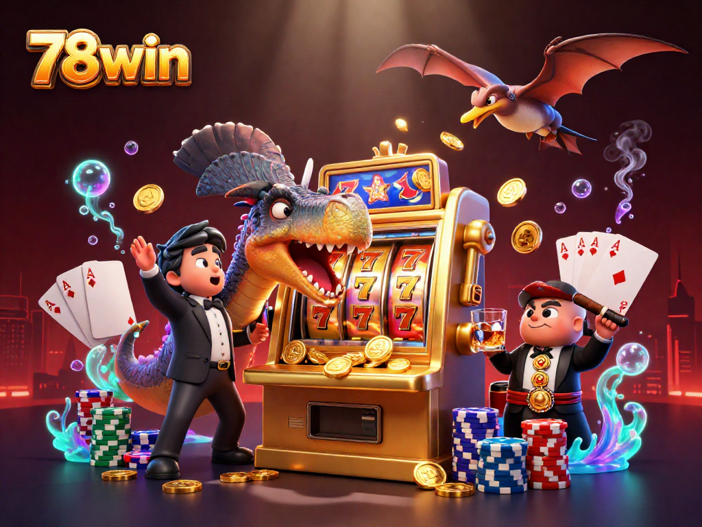 Experience the thrill of 78win as a pachycephalosaurus wins jackpots at a lively casino.