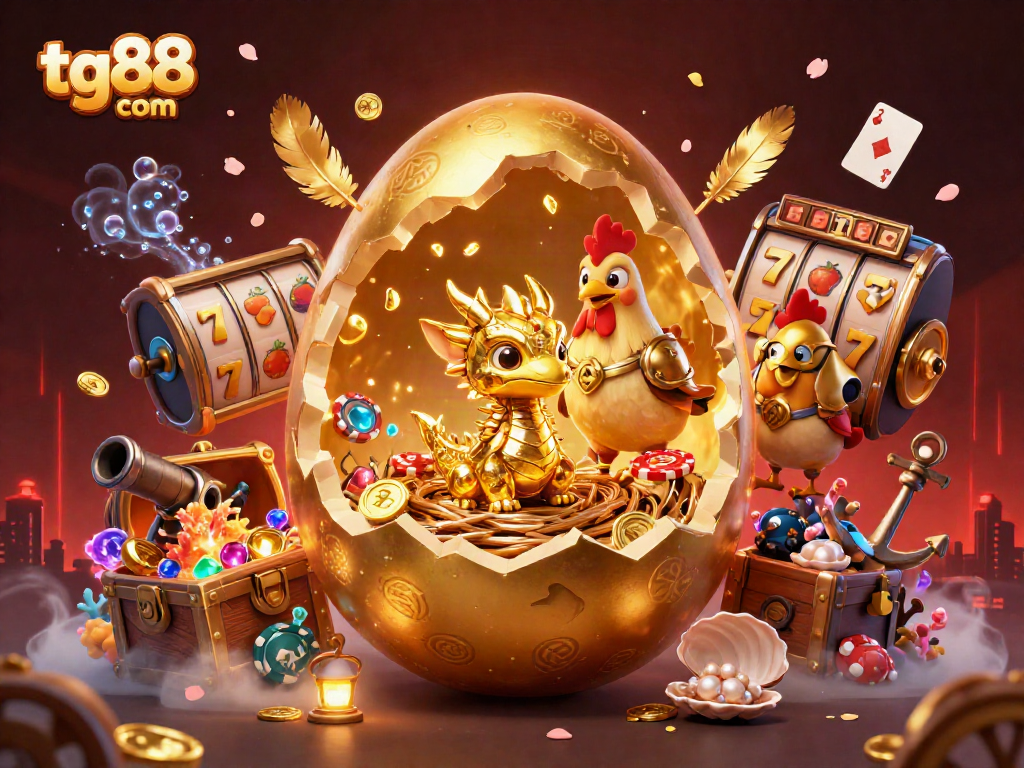 Spin and win big with tg88 com's vibrant golden dragon and poker chips illustration.