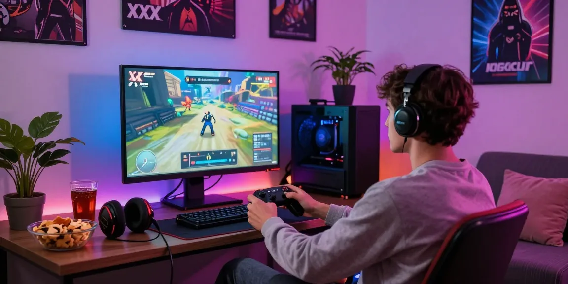 Enjoying an immersive xxx game in a cozy gaming room with snacks and colorful lighting.