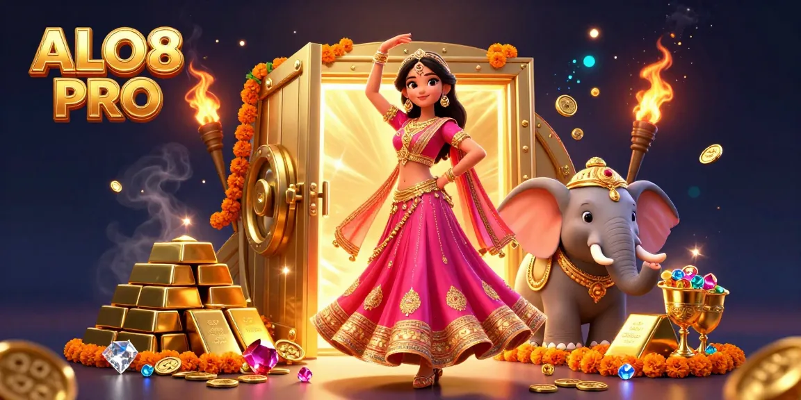 Experience the excitement of ALO8 PRO with vibrant visuals of casino treasures and playful characters.