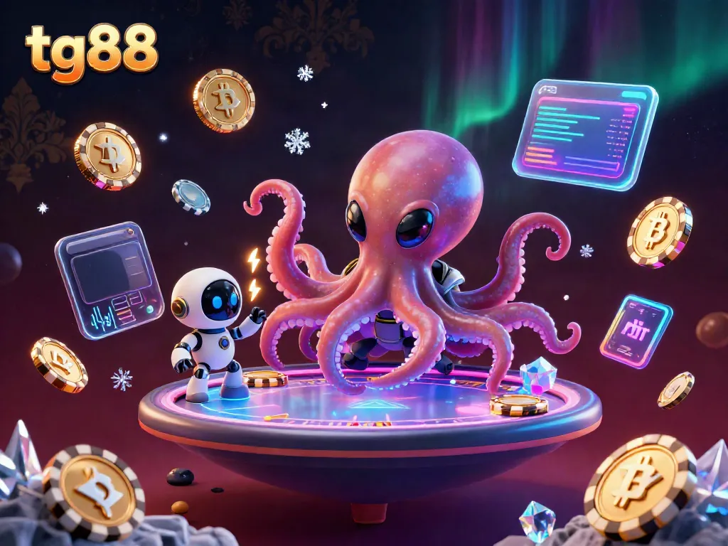 Experience thrilling gambling at tg88 with an exciting alien octopus poker scene illustrating a cosmic casino.