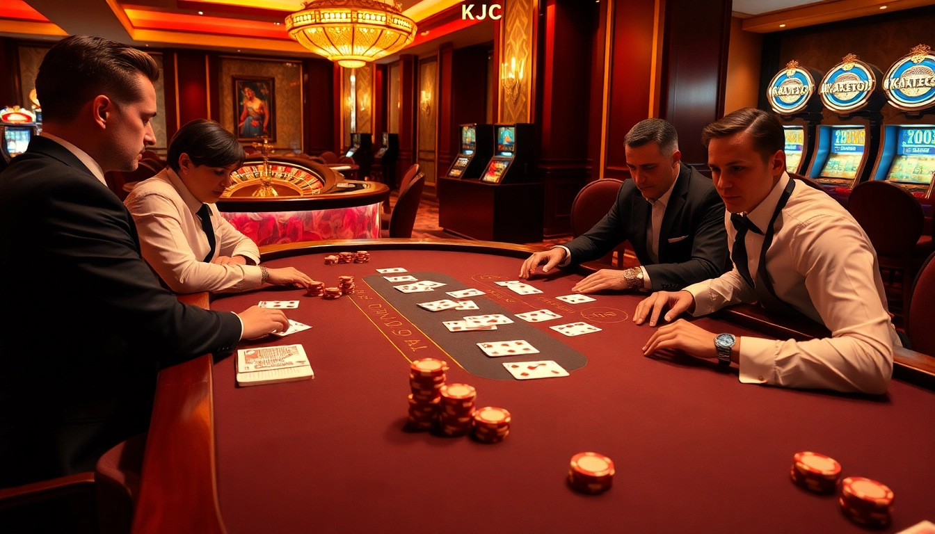 Experience the thrill of KJC's luxurious poker games with vibrant cards and high-stakes chips.
