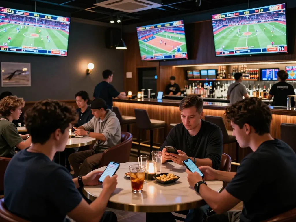 N188 sports bettors placing wagers in a vibrant and interactive lounge setting