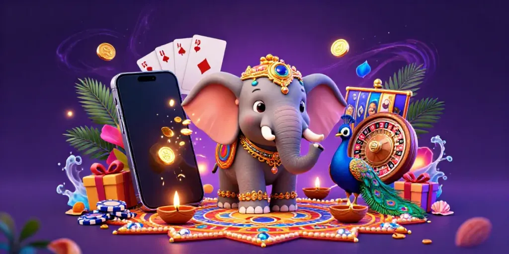 Experience the vibrant world of U888 with a captivating elephant, peacock, and dynamic casino elements.
