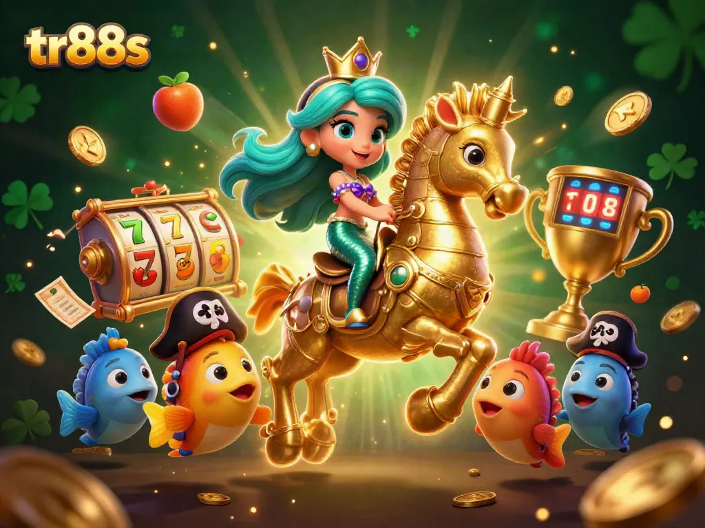Engage in exciting gaming with tr88s, showcasing a vibrant casino scene with mermaid and seahorse characters.