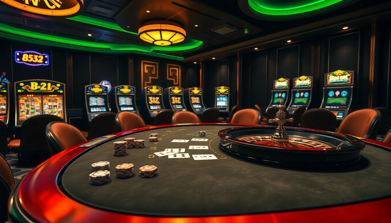 Experience the B52 gambling action at a luxurious casino table filled with vibrant chips and cards.
