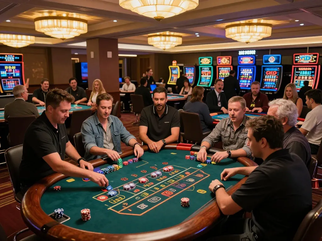 Players enjoying the excitement of table games at xin88 com, with vibrant roulette action and lively casino atmosphere.