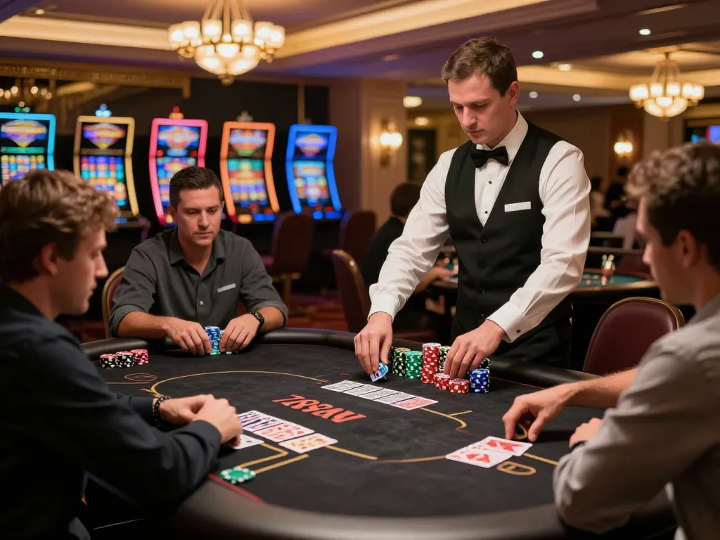 Players engaging in a thrilling poker game at the luxurious 789win casino, vibrant chips visible