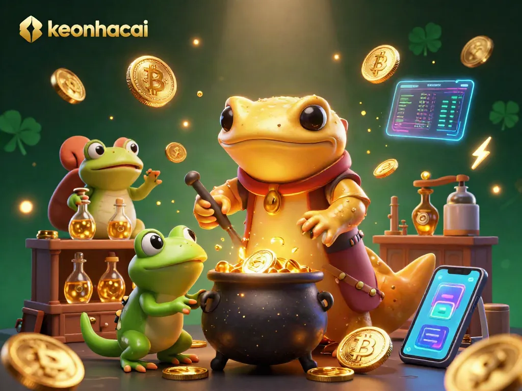 Experience the dynamic world of keonhacai in a vibrant casino scene featuring magical alchemy and digital elements.