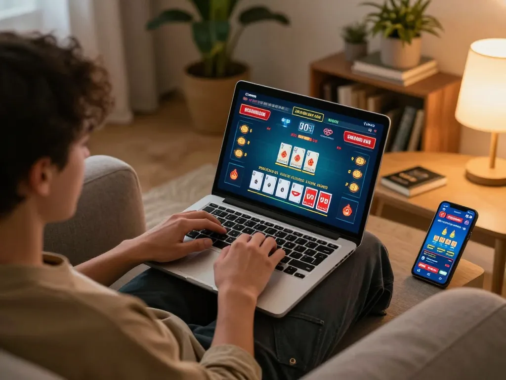 Experience GEM88 online blackjack action with strategic betting setup in cozy home stage