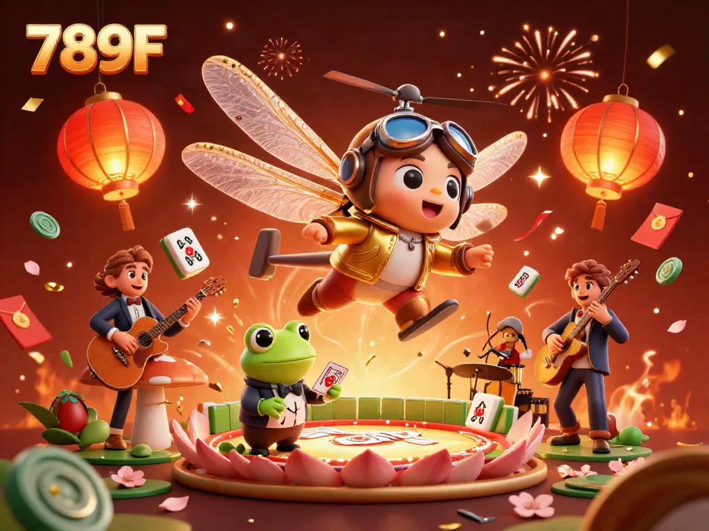 Experience casino excitement at 789F with a lively 3D illustration of unique characters in a vibrant gaming scene.