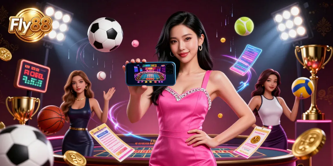 Engage in thrilling games at Fly88 with a stunning Asian woman enjoying a live dealer casino experience.